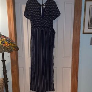 J.O.A. Navy and White Striped Jumpsuit Size M